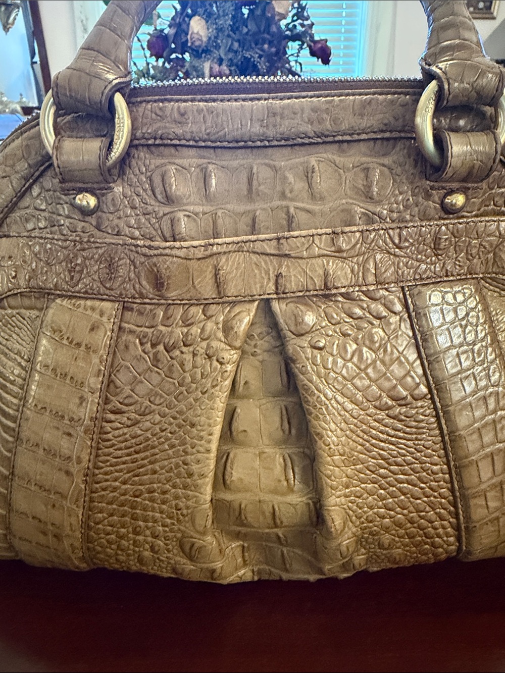 Brahmin Croc-Embossed Satchel in Taupe - Picture 5 of 10